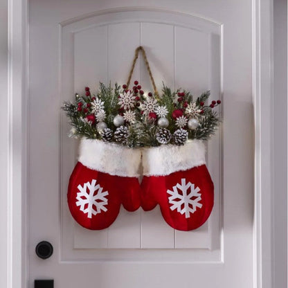 Christmas Garland Creative Glove Shaped Simulated Flower Wreath Window Door Gate Decoration Door Sign Xmas Party Decoration