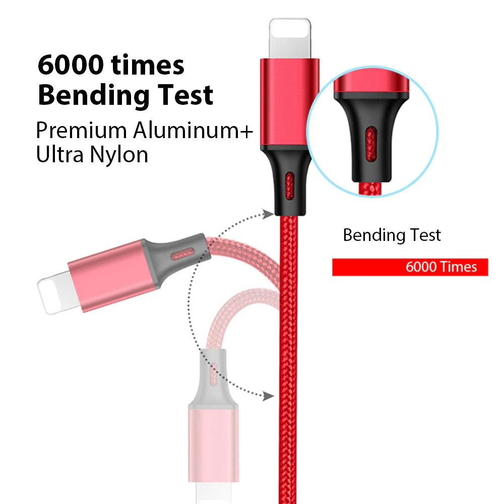 3 In 1 Charging Cable - Fast Charge, Durable 1.2M Length for iPhone, Android, Type-C Devices