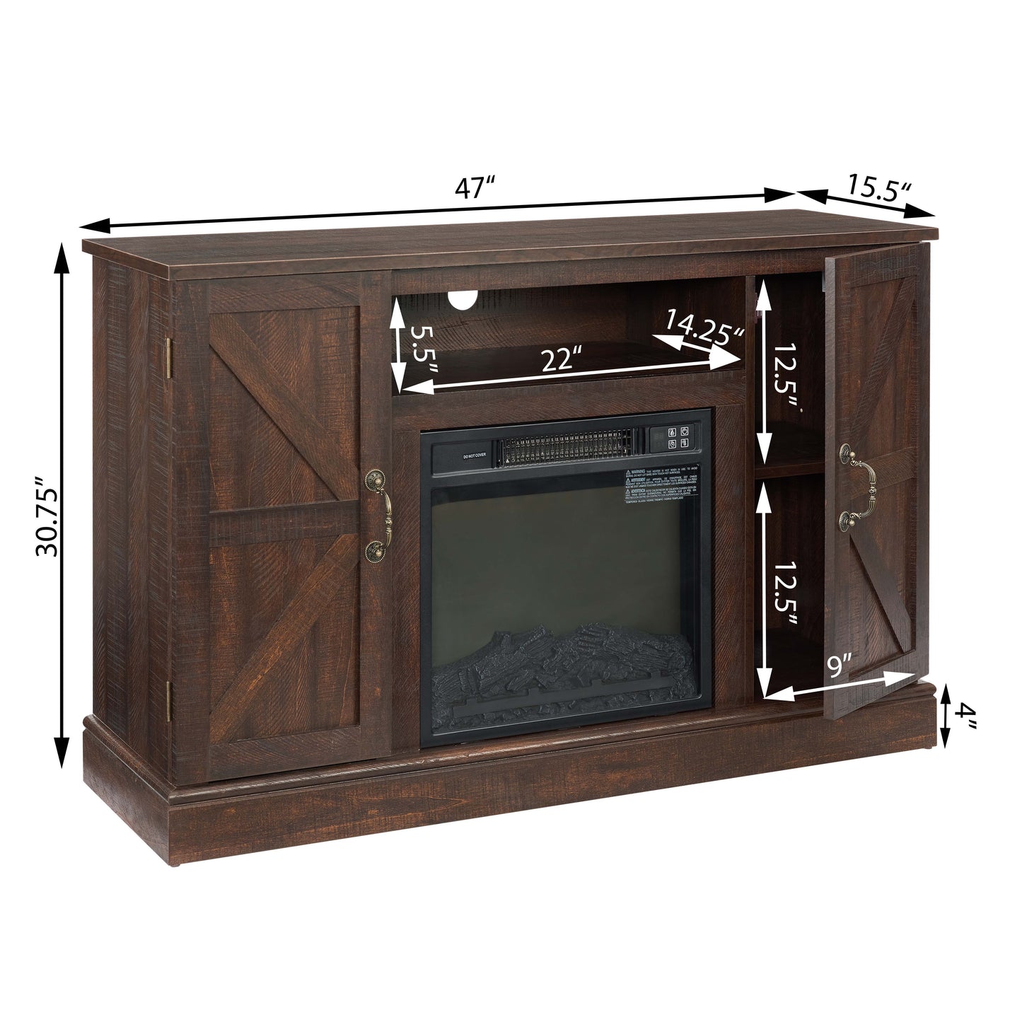 Farmhouse Classic Media TV Stand Antique Entertainment Console for TV up to 50" with 18" Electric Fireplace Insert