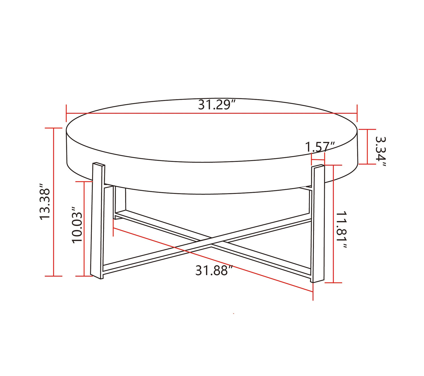 31.29"Modern Retro Splicing Round Coffee Table  Fir Wood Table Top with Cross Legs Metal Base(Same SKU:W757123560)