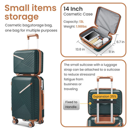 Luggage set of 4 pieces (14/20/24/28) with 4 360 degree silent rotating wheels made of PP material and durable TSA lock