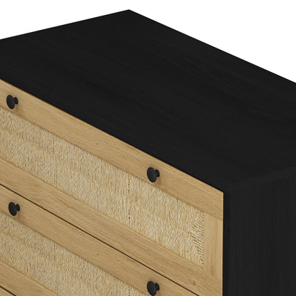 30.31"3-Drawers Storage Cabinet Rope Woven Drawer,for Bedroom,Living Room,Dining Room,Hallways,Black