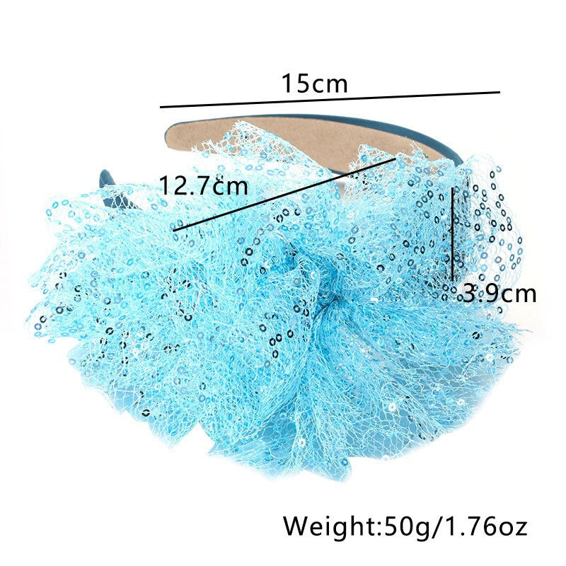 Solid color sequin flower wide edge girl style mesh headband