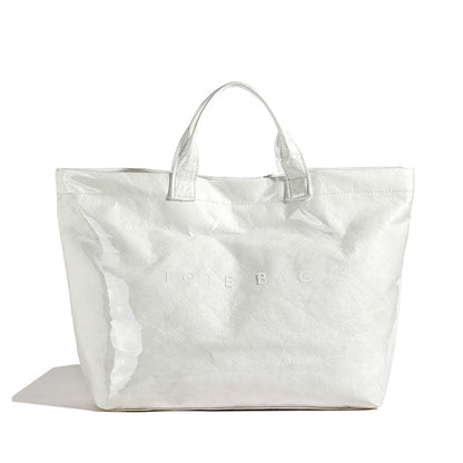 Vintage PVC tote with DuPont lettering. Simple, transparent, large - capacity handbag for commuting women.