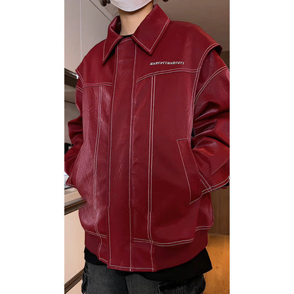 Spring Design Fake Two-piece Leather Coat