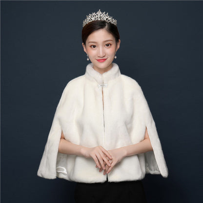 Bride's wedding dress fur shawl women's warm white cloak cheongsam jacket red cloak