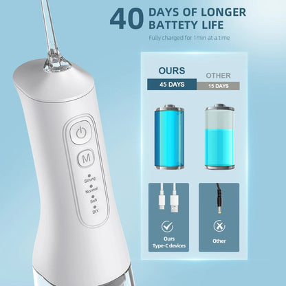 USB charging portable water flosser with four modes, 300ML water tank waterproof oral cleaner