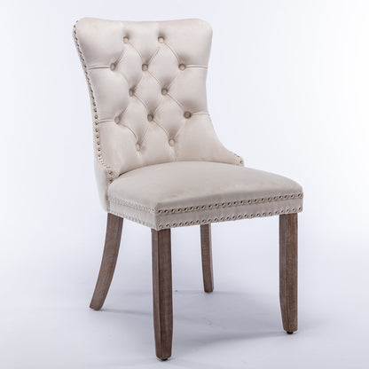 Nikki Collection Modern High-end Tufted Solid Wood Contemporary Velvet Upholstered Dining Chair 2-Pcs SetBeige