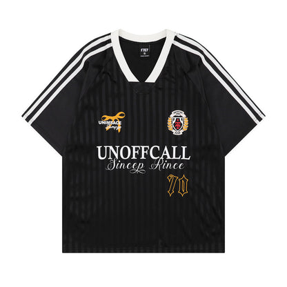 Vertical Stripe Letter Print Sports Jersey Men's Summer American Street Casual Loose Color Block Short Sleeve T-Shirt Top