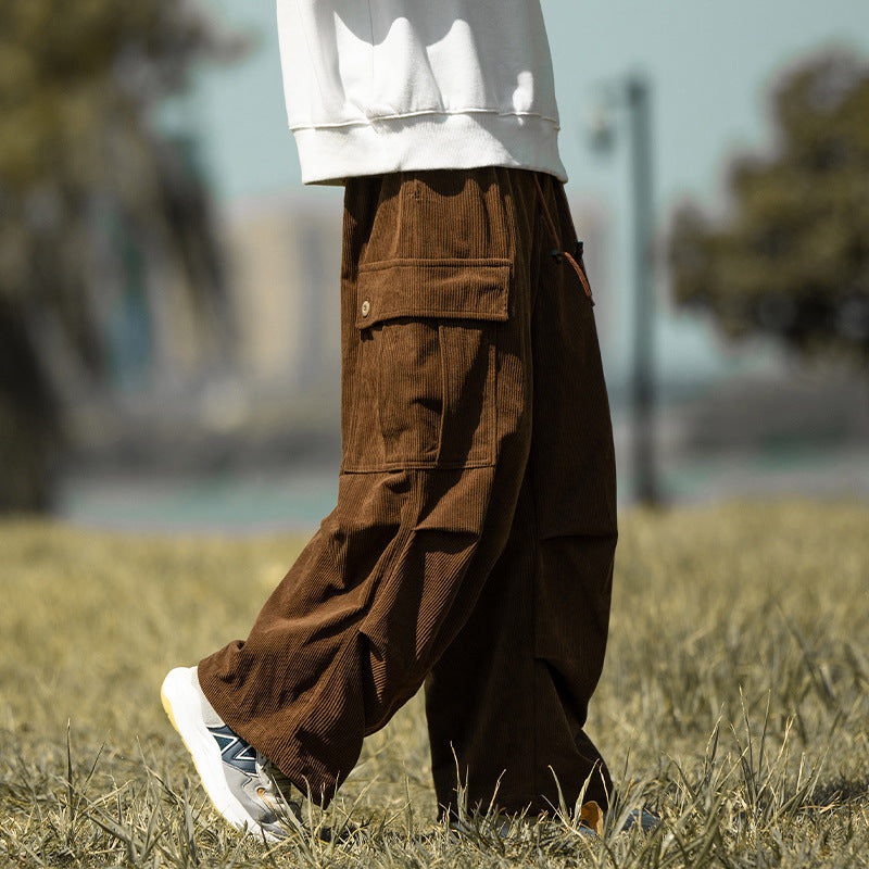 Autumn Winter Straight Wide-Leg Corduroy Overalls Men