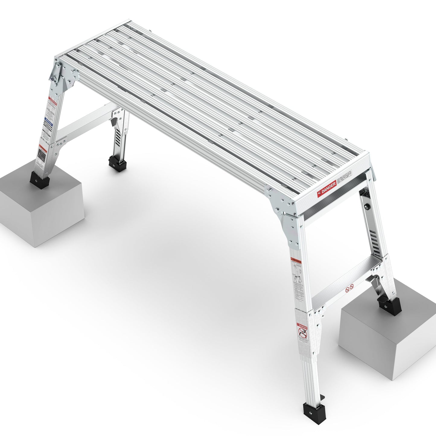 Aluminum Work Platform Large Size Step Stool Folding Portable Work Bench 40" Width Telescopic Feet 22" -27.5" Height Adjustable