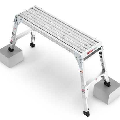 Aluminum Work Platform Large Size Step Stool Folding Portable Work Bench 40" Width Telescopic Feet 22" -27.5" Height Adjustable