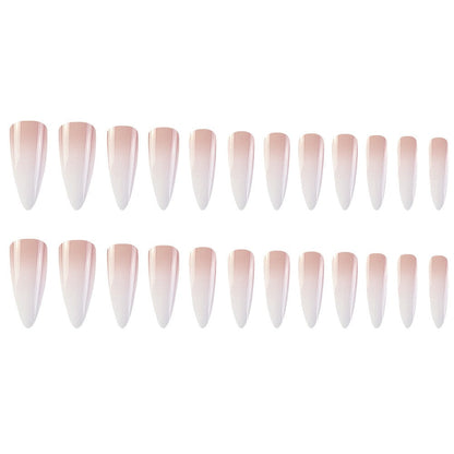 Milky white powder gradient long drop-shaped manicure, high-end fake nail patch wearable nail patch