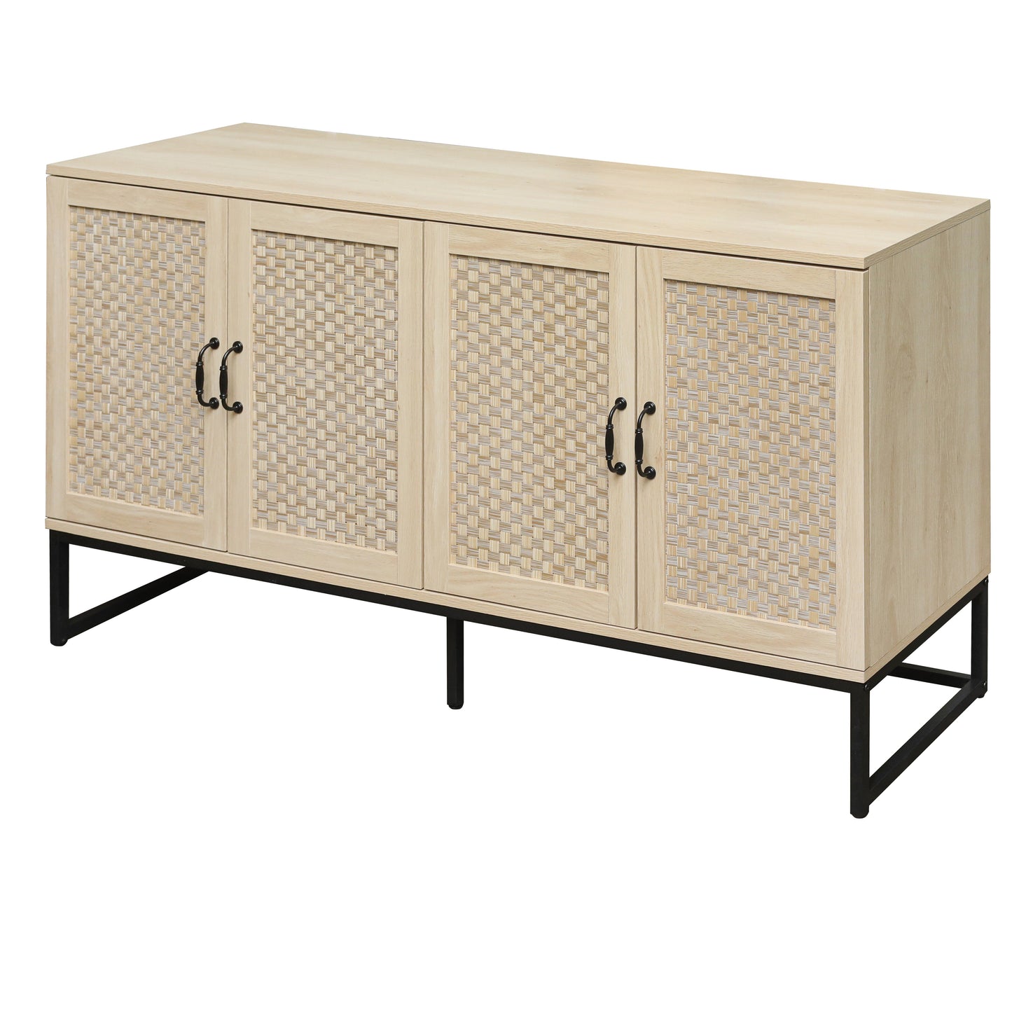 Rattan 4-Door Sideboard , Sideboard Buffet Storage Cabinet,Accent Storage Cabinet , Large Cabinet With 4 Rattan Decorated Doors