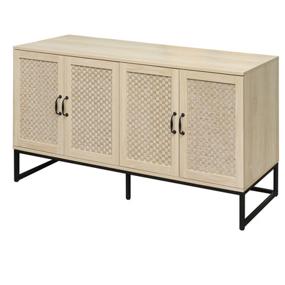 Rattan 4-Door Sideboard , Sideboard Buffet Storage Cabinet,Accent Storage Cabinet , Large Cabinet With 4 Rattan Decorated Doors