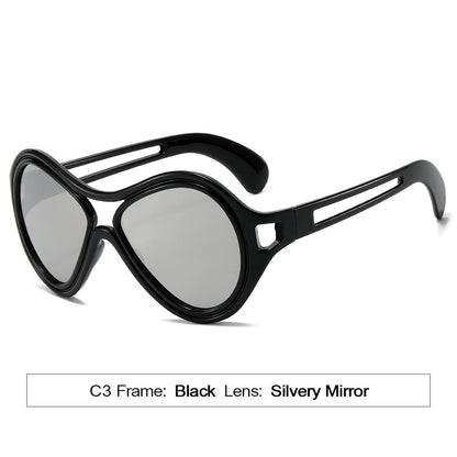New European and American Sunglasses for Women UV400 Fashion Double Beam Round Frame Personalized PC Hollow Sunscreen Sunglasses