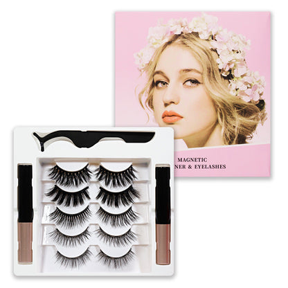 False Eyelashes Magnetic False Eyelashes 5 Pairs of Eyelashes 2 Liquid Eyeliner Sets Magnetic Natural