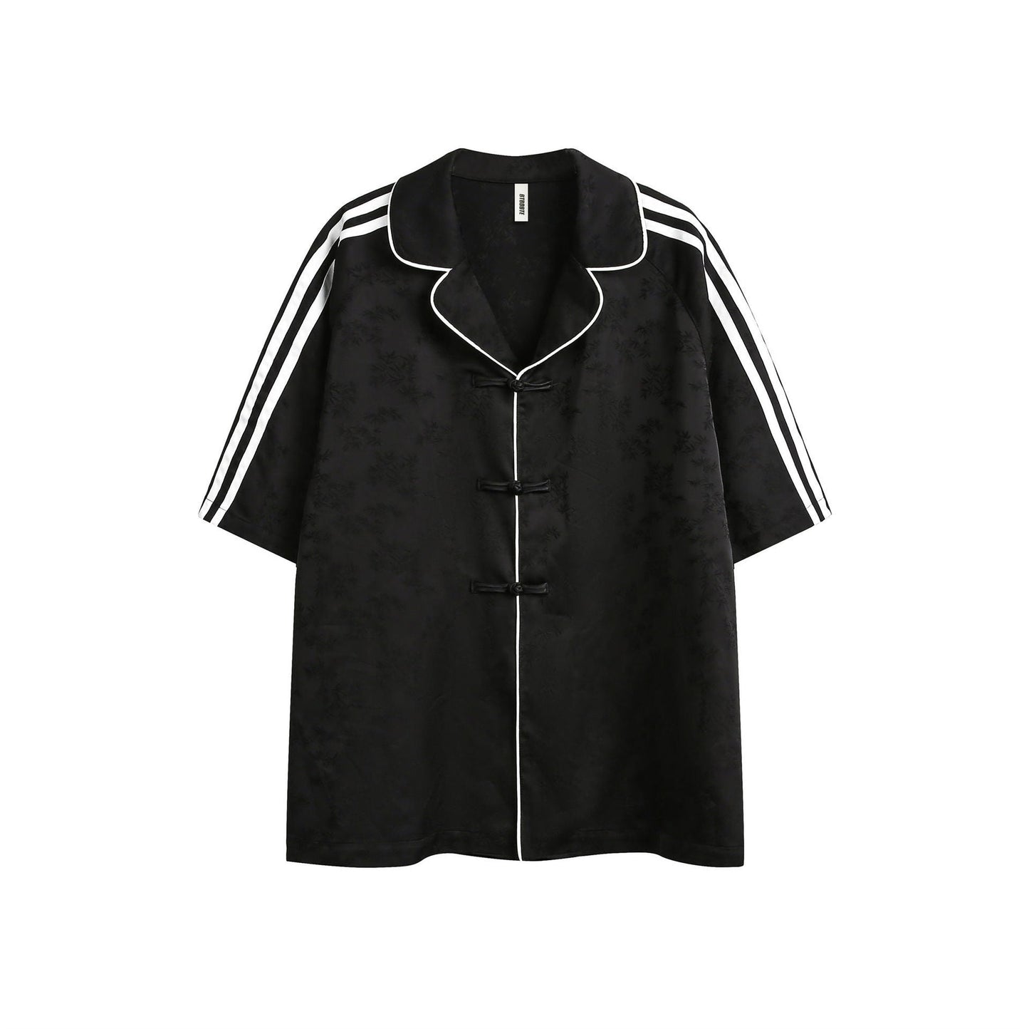 Striped Black Short Sleeve Turn-down Collar Shirt