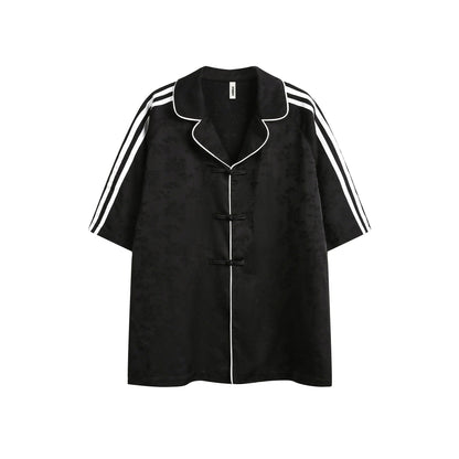 Striped Black Short Sleeve Turn-down Collar Shirt
