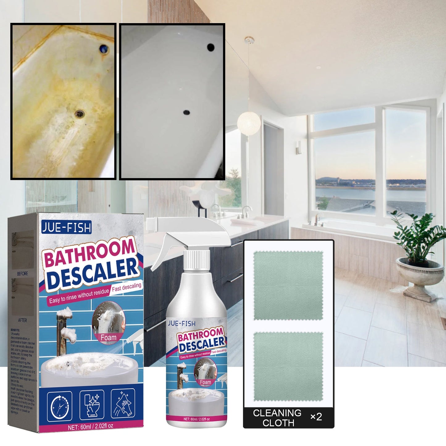Bathroom Cleaner, Shower Room Glass Scale Cleaner Stainless Steel Wash Basin Bathtub Decontamination