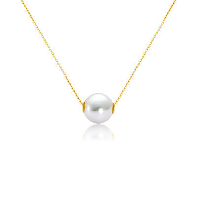 18K Gold Round Pearl Necklace Clavicle Chain