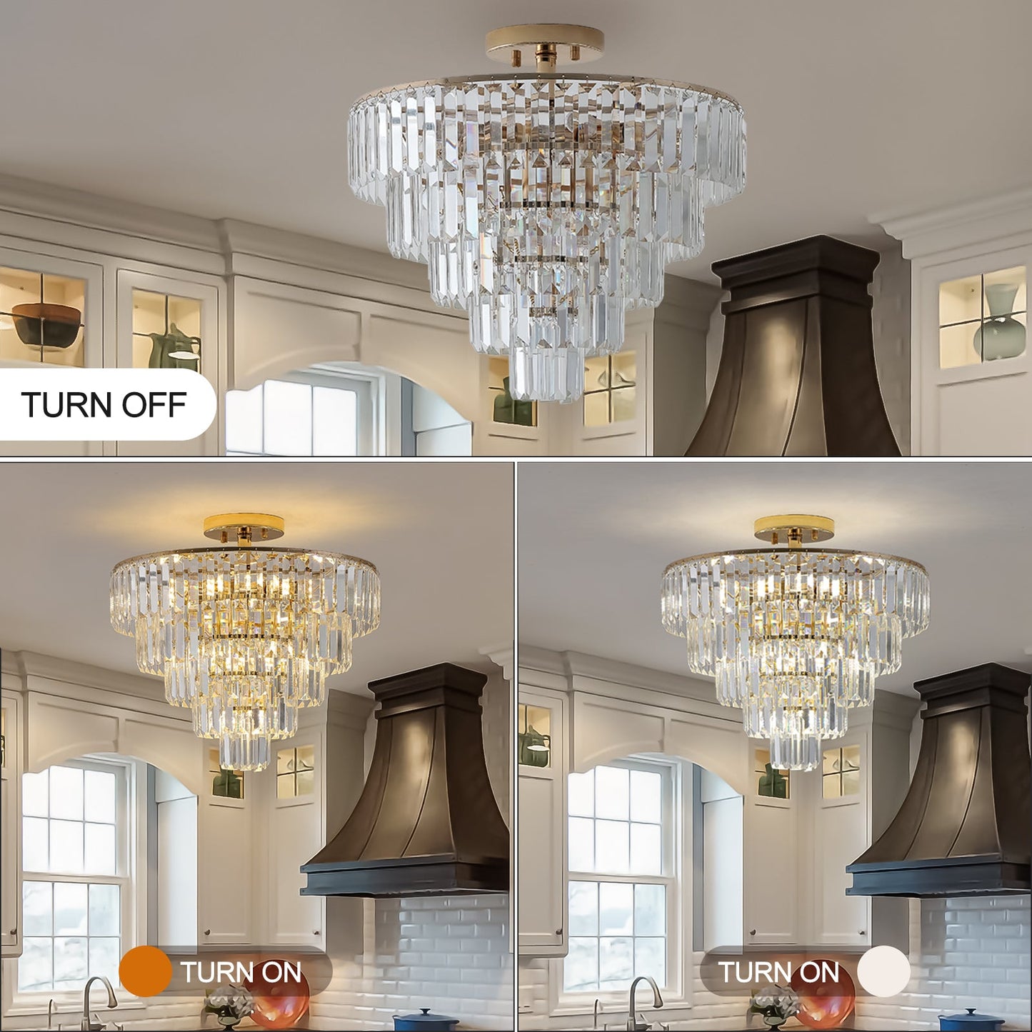 Gold Crystal Chandeliers,5-Tier Round Semi Flush Mount Chandelier Light Fixture,Large Contemporary Luxury Ceiling Lighting