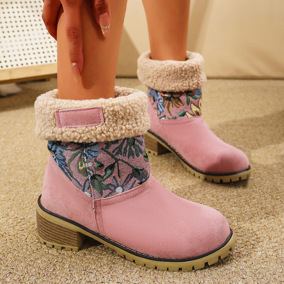 Embroidered Ethnic Snow Boots for Women