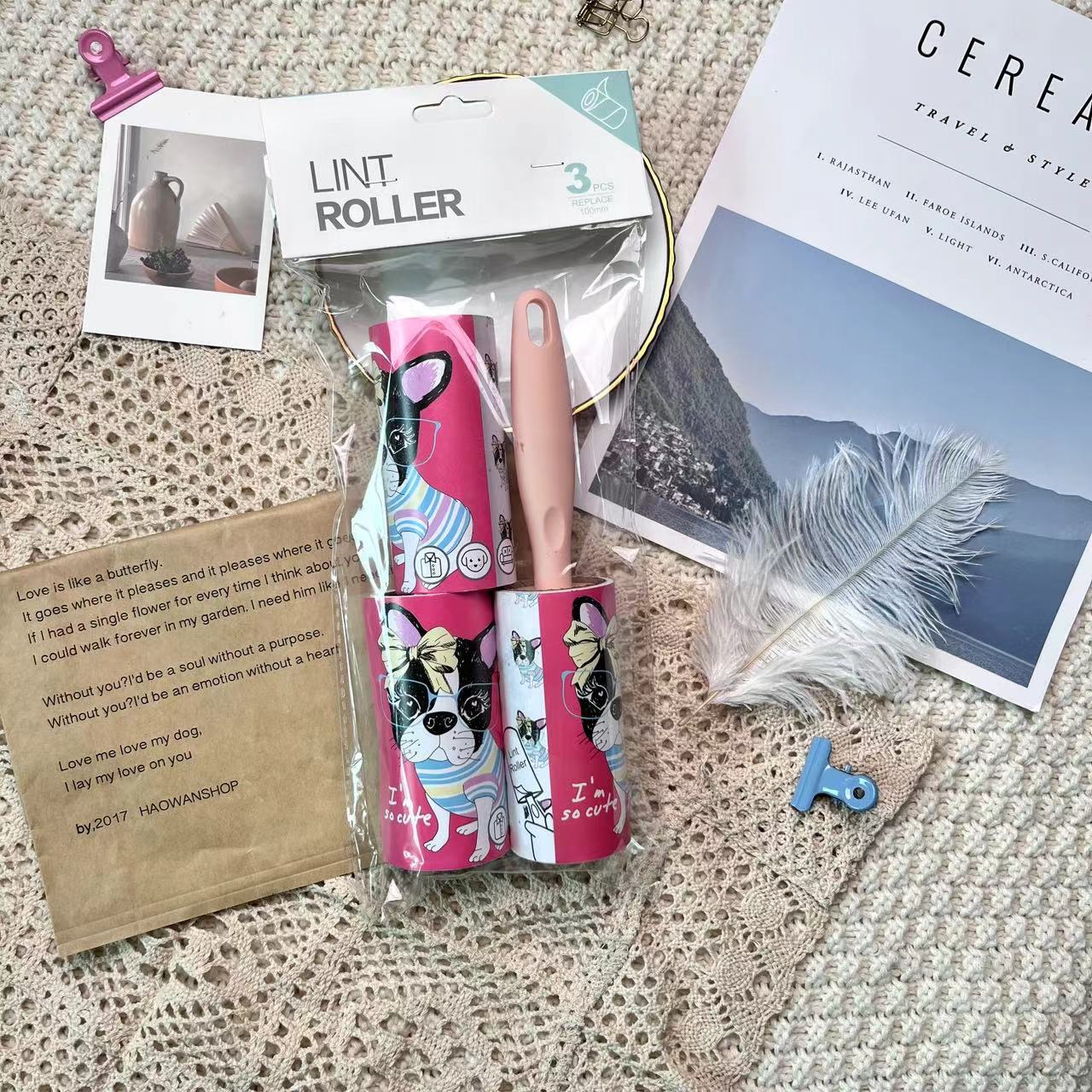 Cartoon pattern lint remover lint roller dust removal paper tearable clothing lint remover
