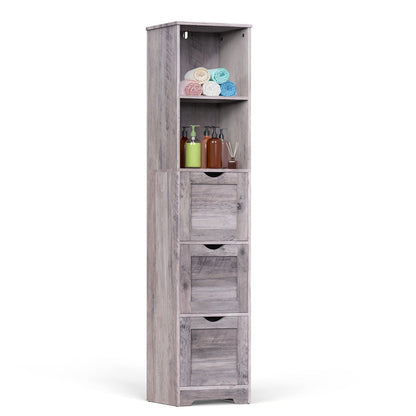 Bathroom Floor Cabinet with 3 Drawers 2 Shelves, Tall Narrow Bathroom Kitchen Pantry Storage Cabinet with Open Compartment Grey