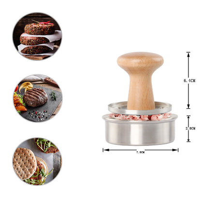 Burger Press Mould Stainless Steel 304 Meat Press, Beech Wood Handle Stainless Steel Meat Press