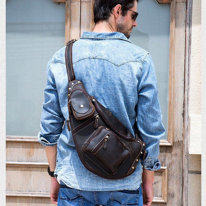 Retro Crazy Horseskin Men's Chest Bag