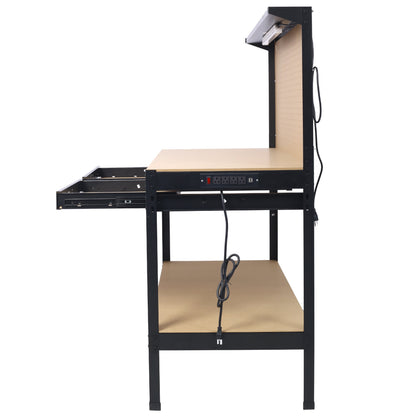 Steel Workbench Tool Storage Work Bench Workshop Tools Table W/Drawer and Peg Board ,4xAC outlets 2xUSB Ports