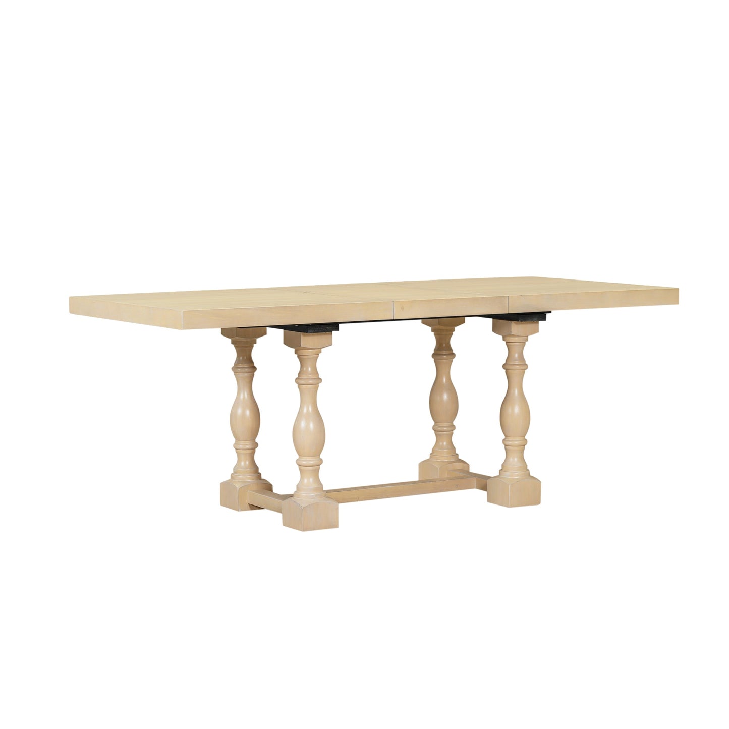 Traditional 6-Piece 78inch Trestle Extendable Dining Table Set with One 18inch Removable Leaf Padded Dining Chairs Bench,Natural