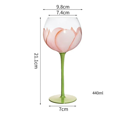 1 Piece Hand Painted Glass Goblet Cup Creative Red Wine Glasses Cup Flower Painted Stemware for Wedding Party Events
