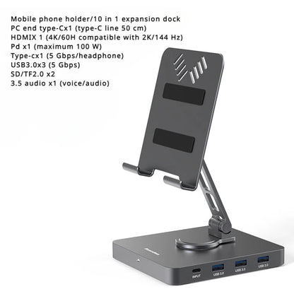 4K/60Hz Gigabit Ethernet Port USB 3.0 Splitter Hub Converter Flat Panel Rotary Stand Type-c Docking Station