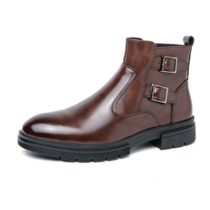 Short High-top Slip-on Leather Boots