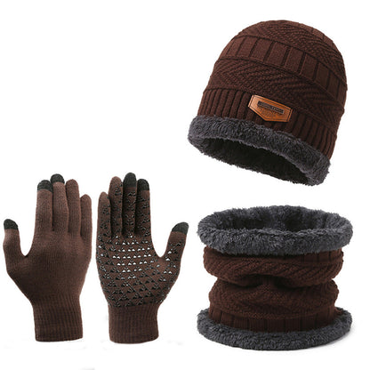Men's Winter Scarf Gloves Hat Three-piece Set