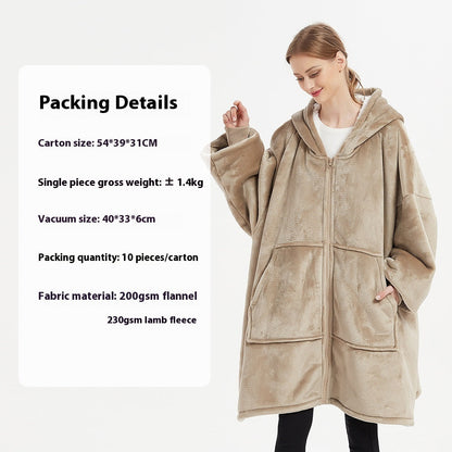 Flannel Thickened Hooded Home Leisure Double-layer Wearable Blanket