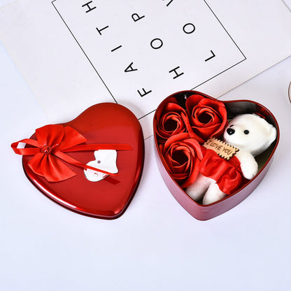 Valentines Day Gift Soap Flower Gift Rose Box Bears Bouquet Wedding Decoration Gift Festival Heart-shaped Box