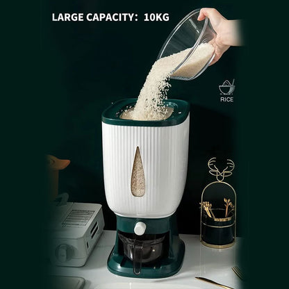 10Kg Rice Dispenser Storage Container Sealed Grain Cereal Dispenser Storage Box with Lid Measuring Cylinder
