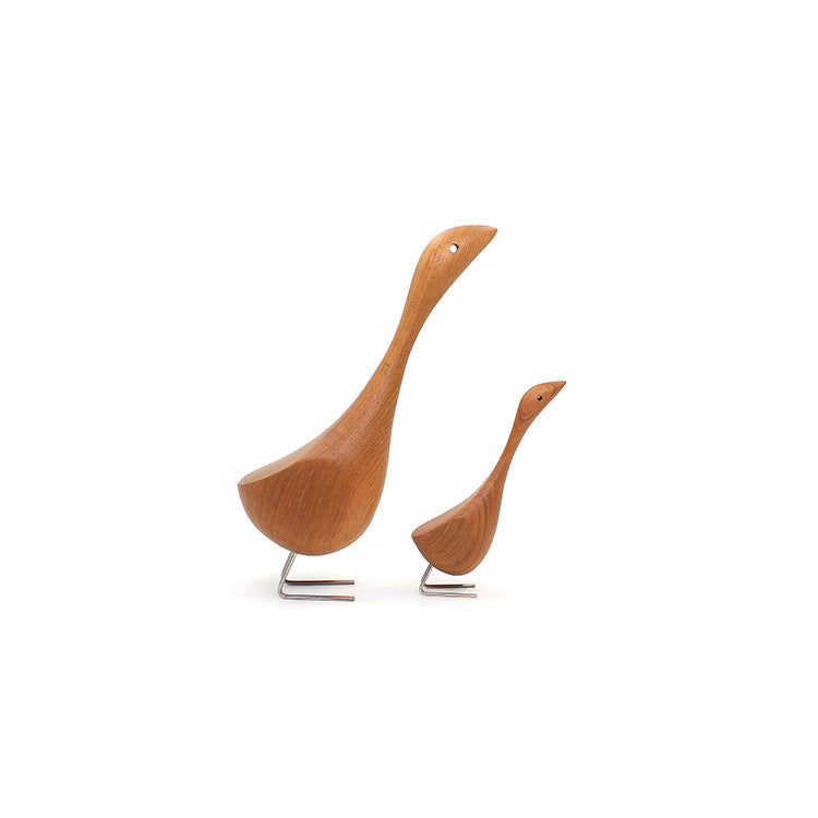 Swan Wooden Figurine Creative Desktop Home Decor Wood Carved Goose Craft Carving Nordic Figurine