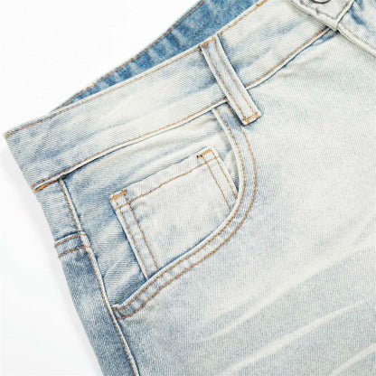 American Cleanfit Washed Denim Long Pants Men's Vintage Street Fashion Loose Straight Leg Distressed Wide Leg Dad Trousers