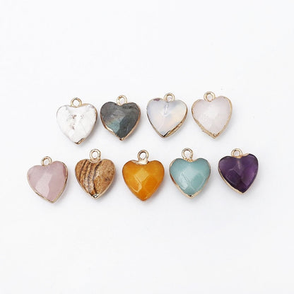 Women Jewelry  12.5mm Small Lovely Heart Pendant Labradorit Aventurine Opal Rose Crystal Quartz Stone Pendant DIY for Necklace