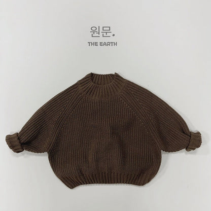 New Children Vintage Knitted Sweater Baby Girl Solid Casual Knitwear Boys Loose Versatile Pullover Kids Thicken Warm Tops