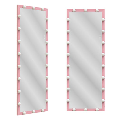 62.6-inch x 23.3-inch pink Hollywood illuminated full body vanity mirror with 3 color modesstanding floor mirror touch control