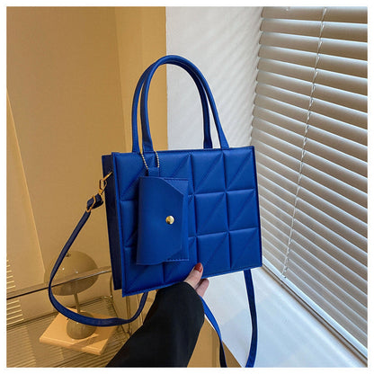 Plaid Shoulder Bag with Small Wallet Square Tote for Women
