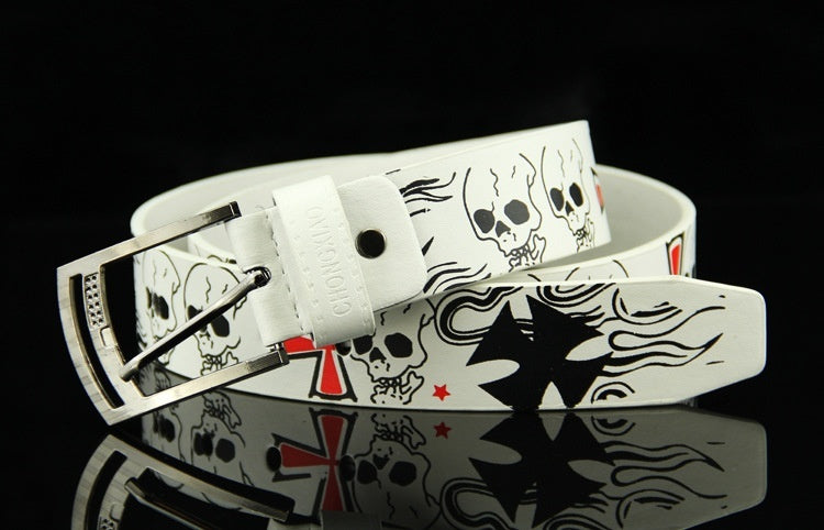 Pin Buckle Men's Leather Skull Casual Belt