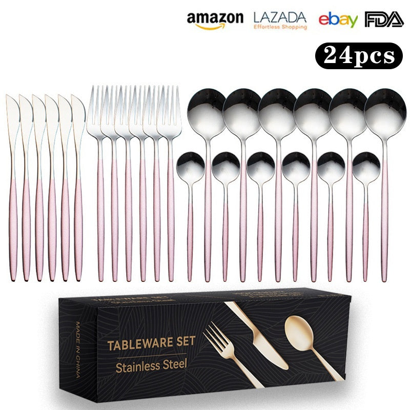 Cutlery Set Stainless Steel Knife Fork Set 24-Piece Tableware Set Golden Steak Knife Fork Spoon 6-Person Set