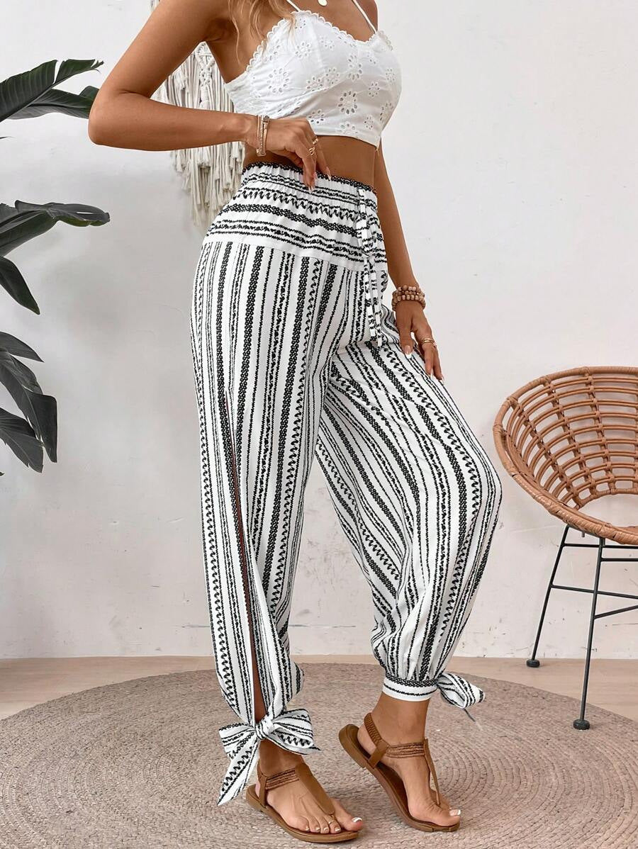 Printed Elastic Waist Pants