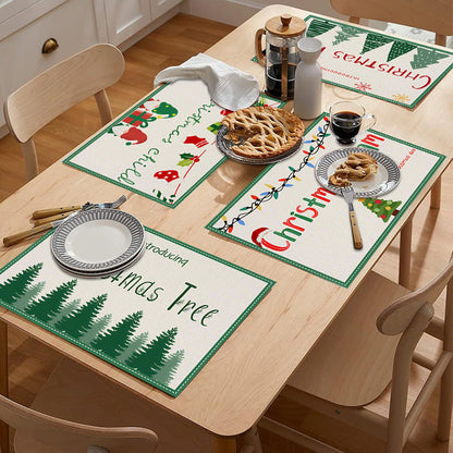 stmas linen placemats holiday party decorations insulation mats linen Christmas tree printed coasters